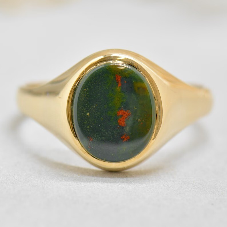 Gold Bloodstone Signet Ring Silver Men’s Ring Men’s Accessories Silver Jewelry