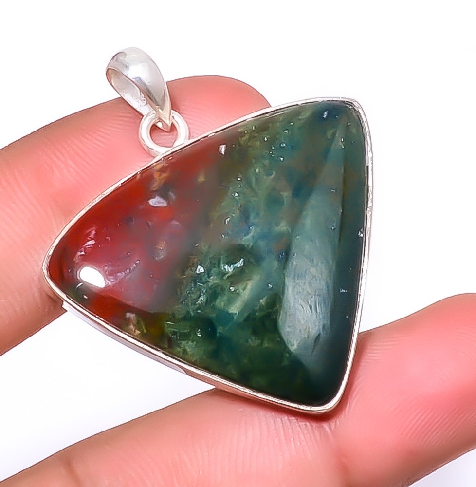 Bloodstone – Africa 925 Silver Plated Jewelry Pendant 1.79″ A363 Gift for her