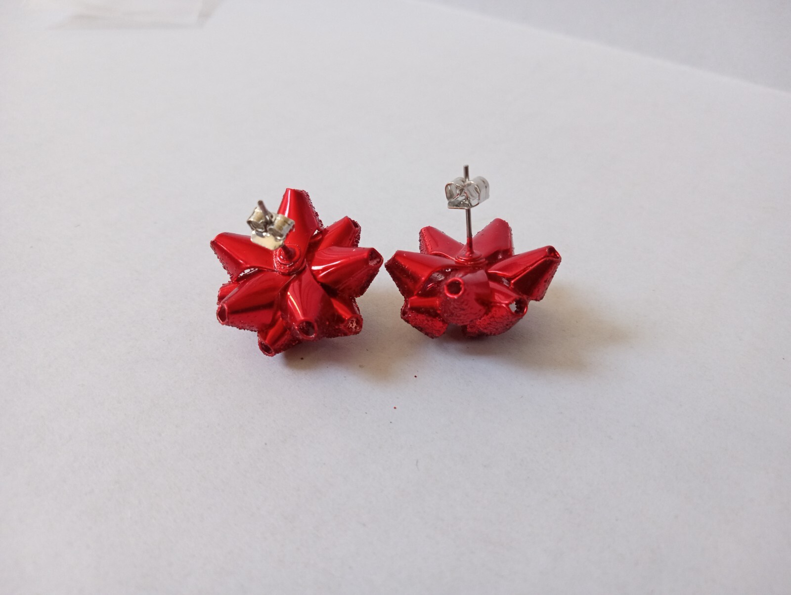 Red Glitter Gift Bow Pierced Post Back Earrings Christmas Jewelry