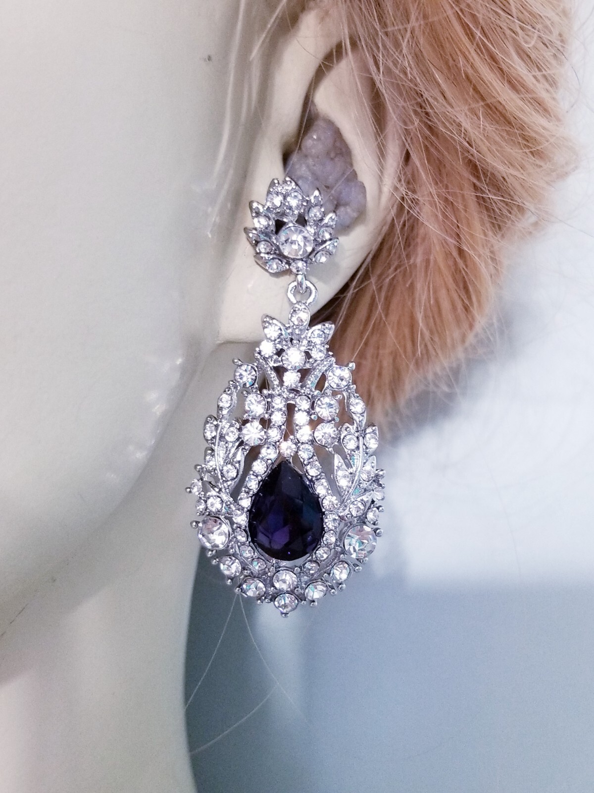Chandelier Rhinestone Crystal Pageant Bridal Earrings Purple Drop Dangle 2.5 In