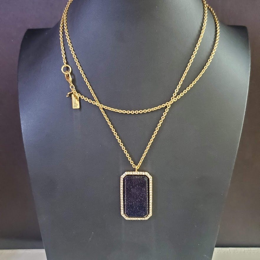 Kate Spade Night Sky Jewels Blue Goldstone Pendant Necklace Gold Tone 30 Inch