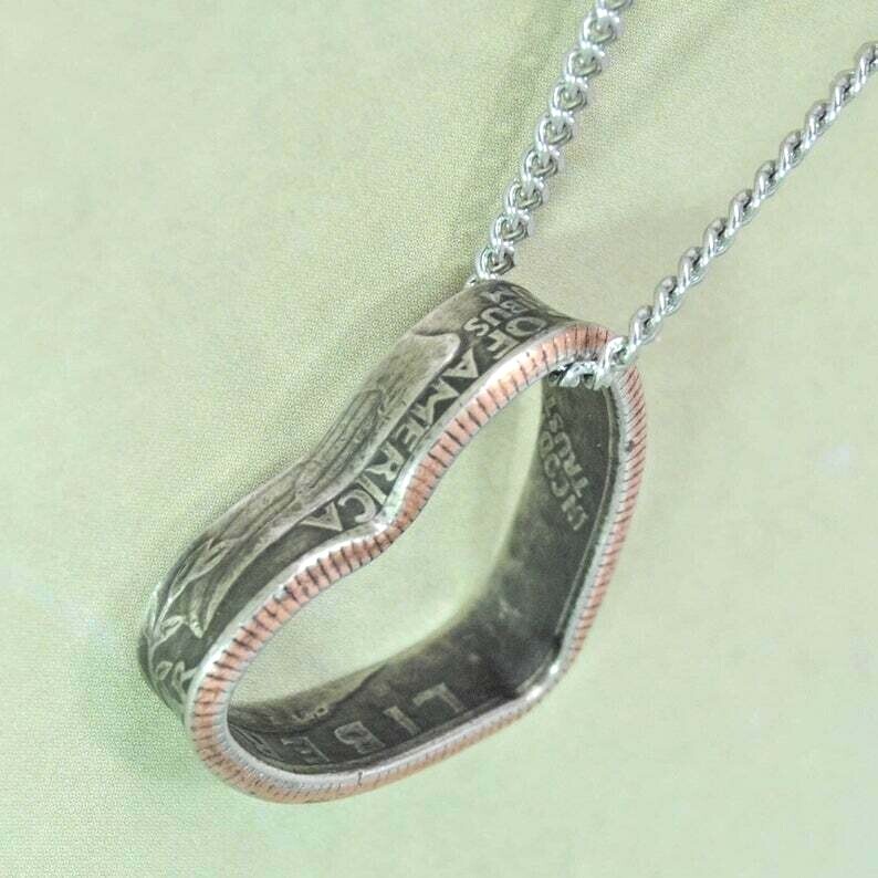 Coin Heart Necklace, Sealed US Quarter Jewelry, Great Gift Idea, Valentine’s Day