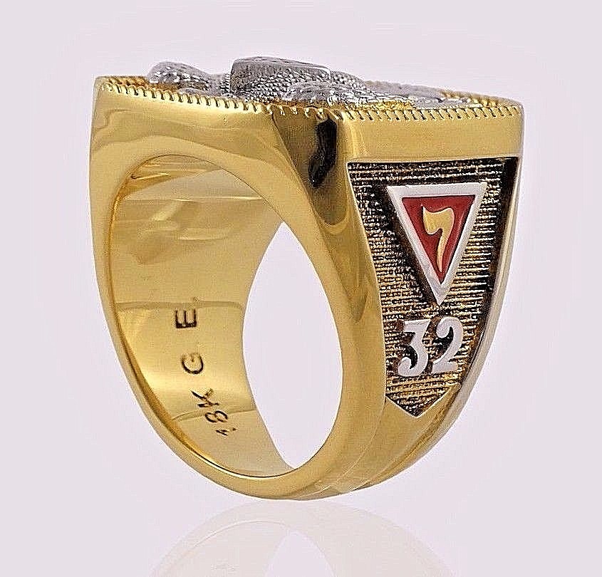 Scottish Rite 32 Degree Masonic Ring 18K Gold Pld Knights Templar by UNIQABLE