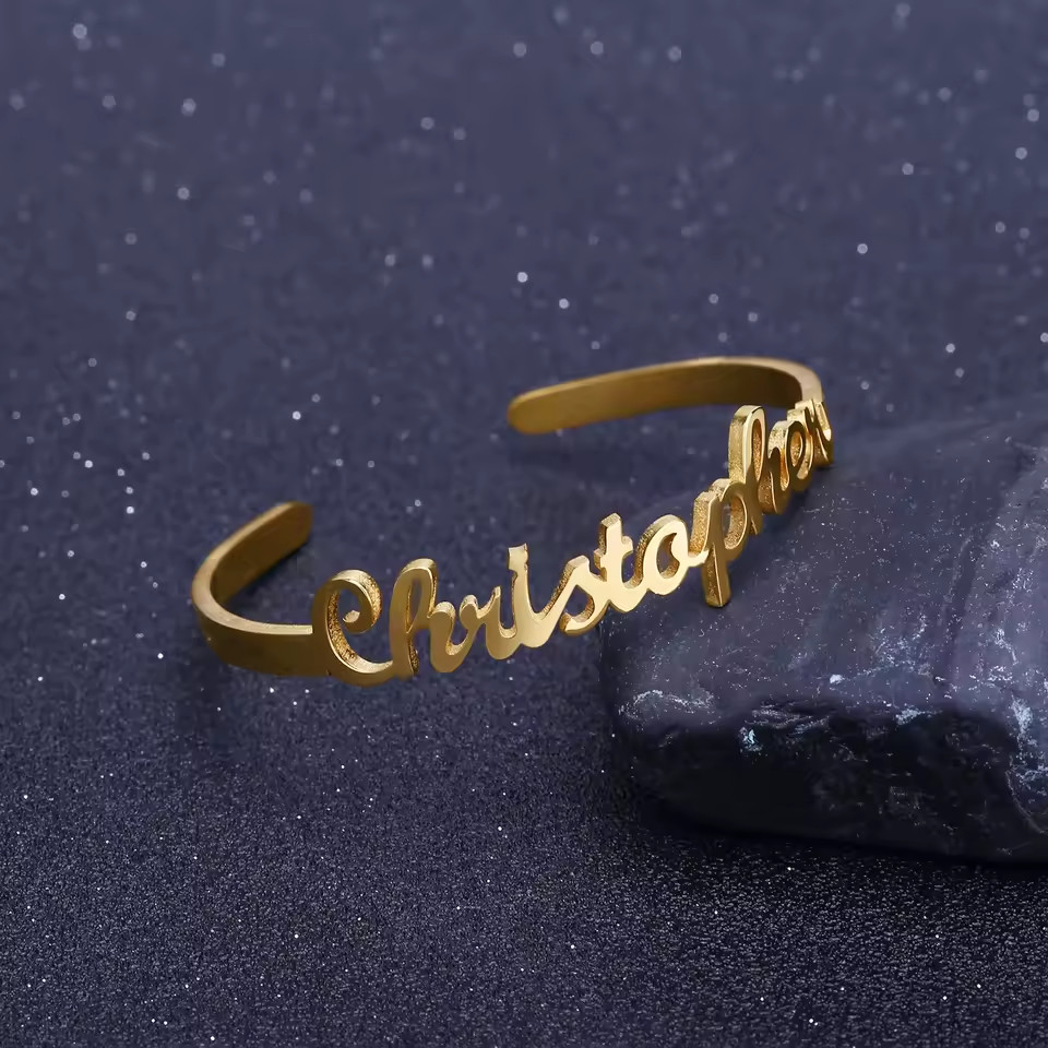 Custom Name Bracelet Adjustable Jewelry Stainless Steel Bangle Gold Silver Cuff