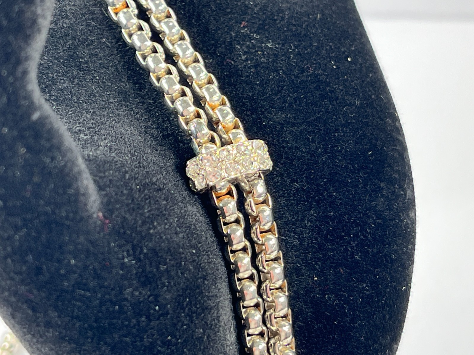 Silver Tone Tassle 19″ Necklace with Rhinestones