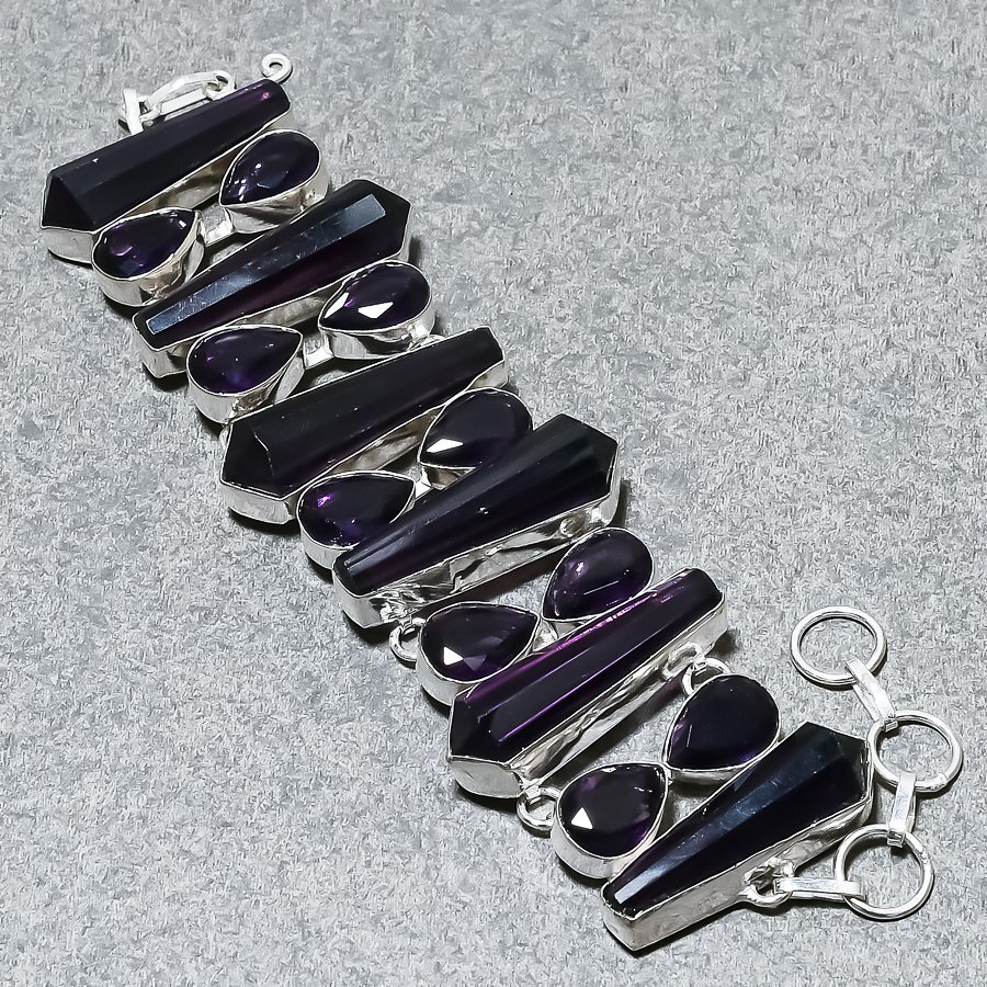 African Amethyst Gemstone 925 Sterling Silver Handmade Gift Jewelry Bracelet 9″