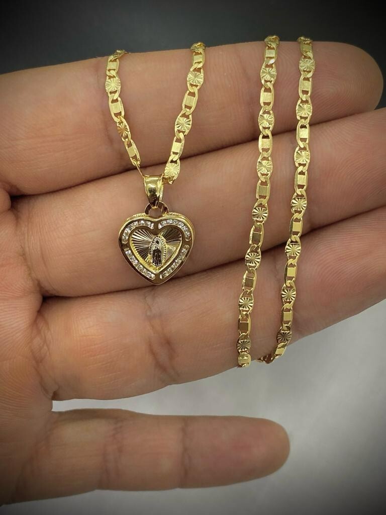 Baby Kids Heart Guadalupe Necklace Cadena Corazon Oro 14K Womens Gifts Valentino