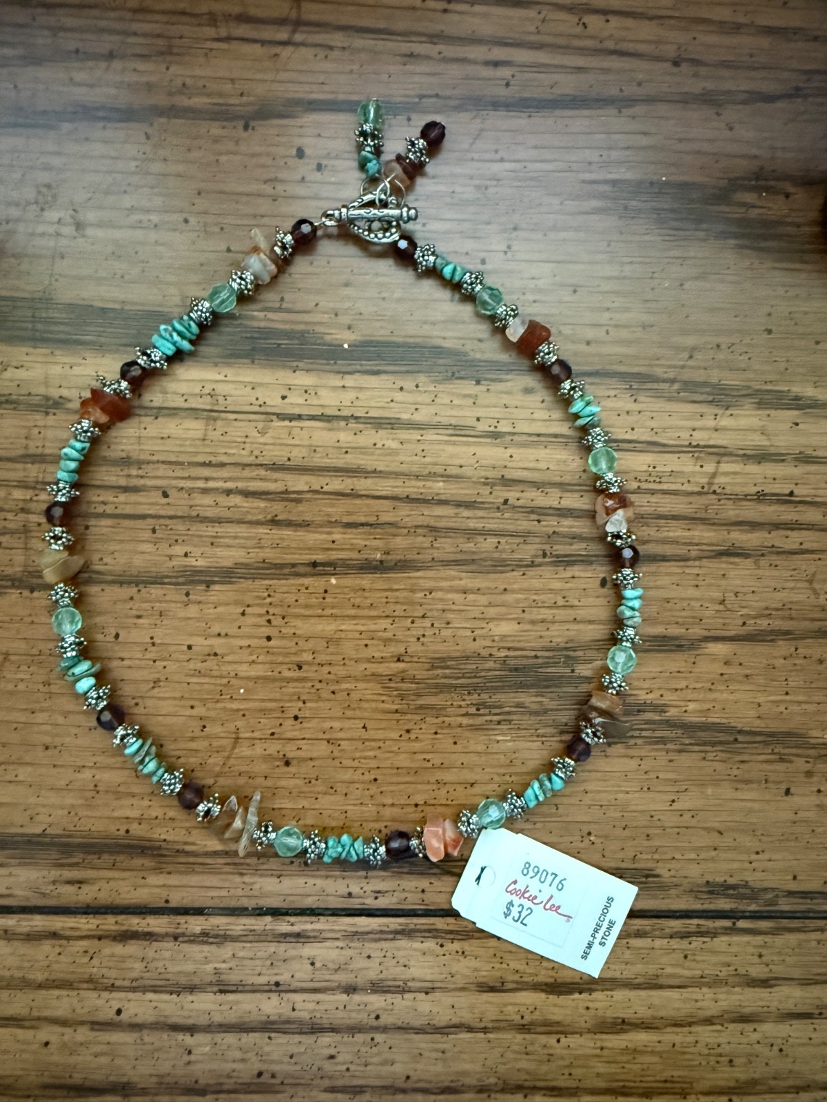 Cookie Lee Vintage Multi Color Beaded Semi Precious Stone Necklace 16″ $32 NWT