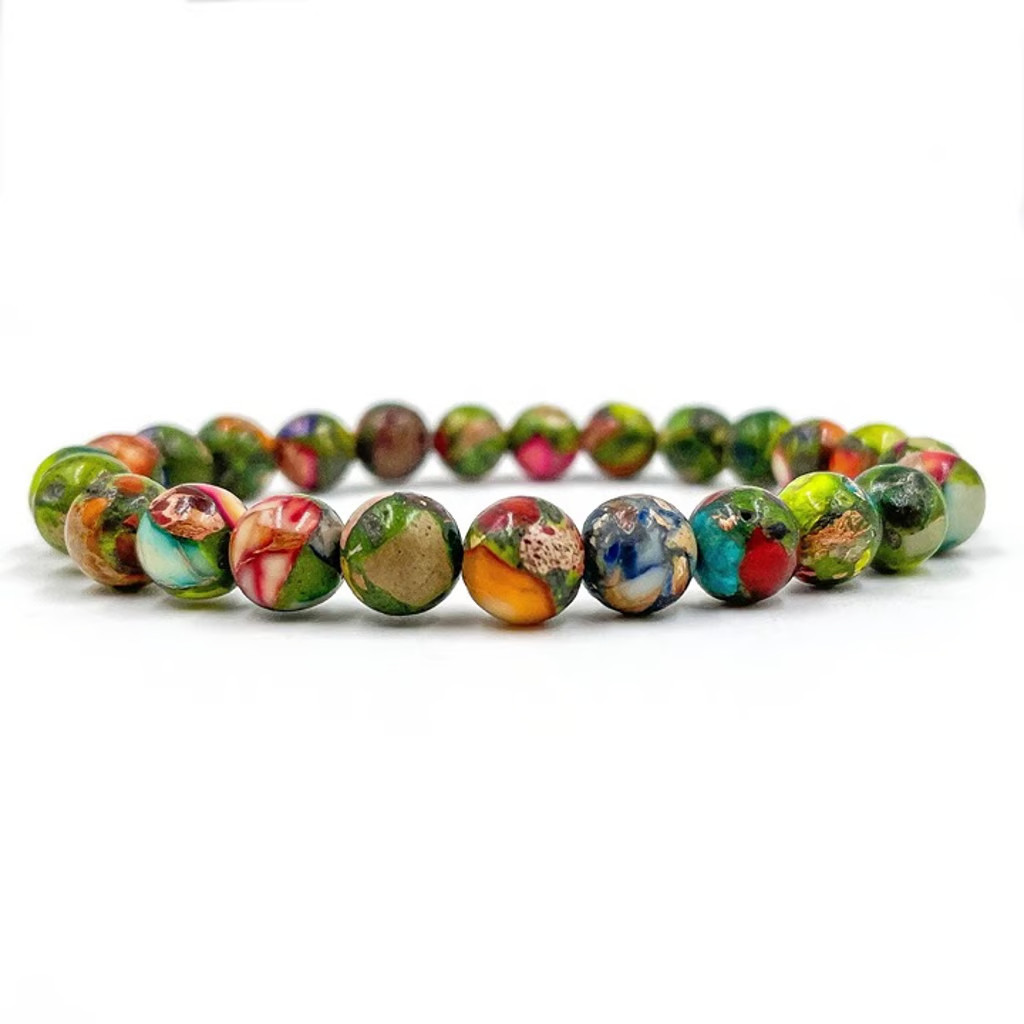 10mm Sea Sediment Jasper Stone Bracelet Healing Floral Gemstone Bracelet Gift