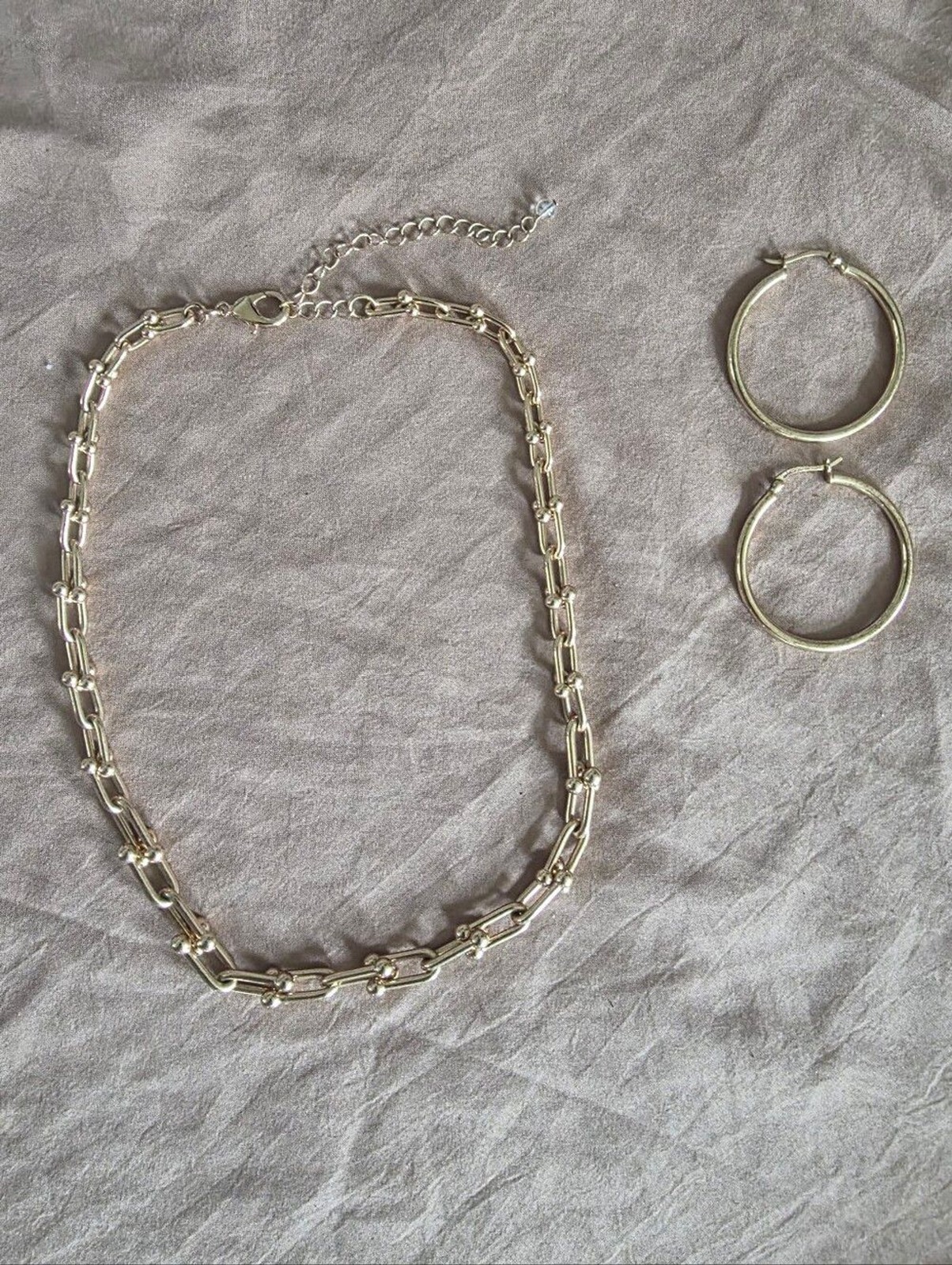 Paperclip Chain Link Necklace And 18kt Gold Over Sterling Silver Hoop Earrings