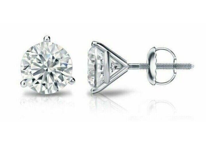 14K Gold GRA Certified D-VVS1 Round Moissanite Martini Screw Back Stud Earrings