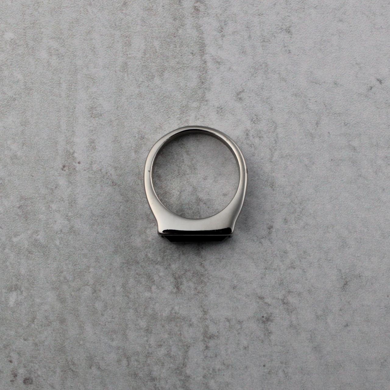 Silver Onyx Rectangle Signet Ring Stainless Steel Pinky Ring