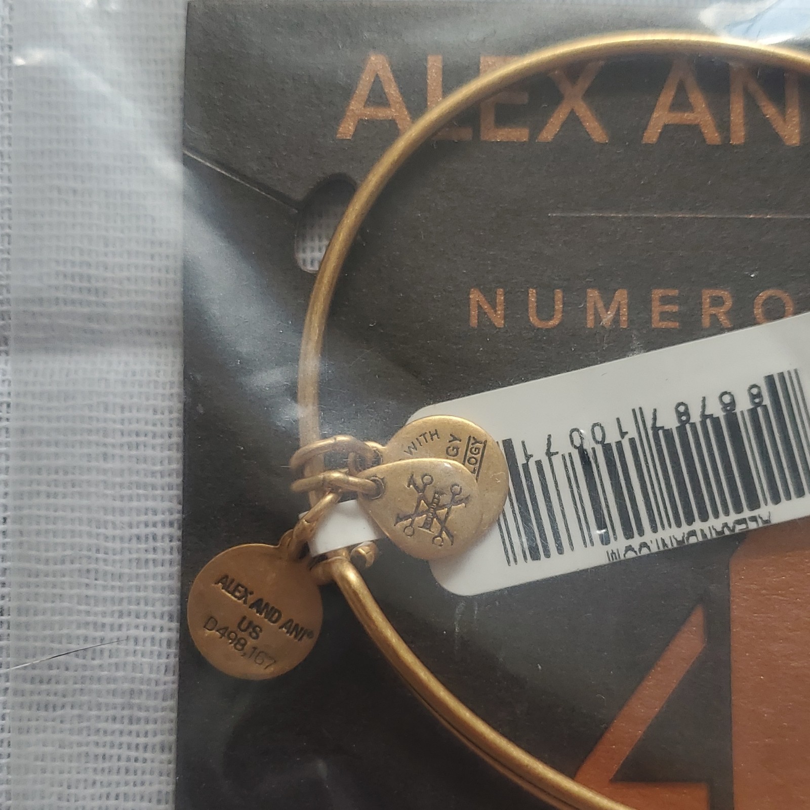 Alex & Ani Numerology, #4 Stability and Security, Gold Bracelet, New.