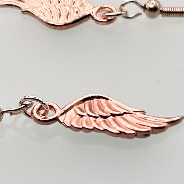 Mini Angel Wing Pendant Hook Earrings (Rose Gold) New Handmade Original Design