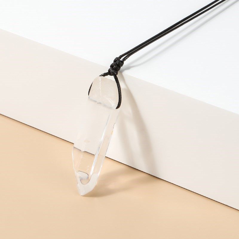 Crystal Hexagonal Pendant Necklaces – White Clear Quartz Healing Weave Jewelry