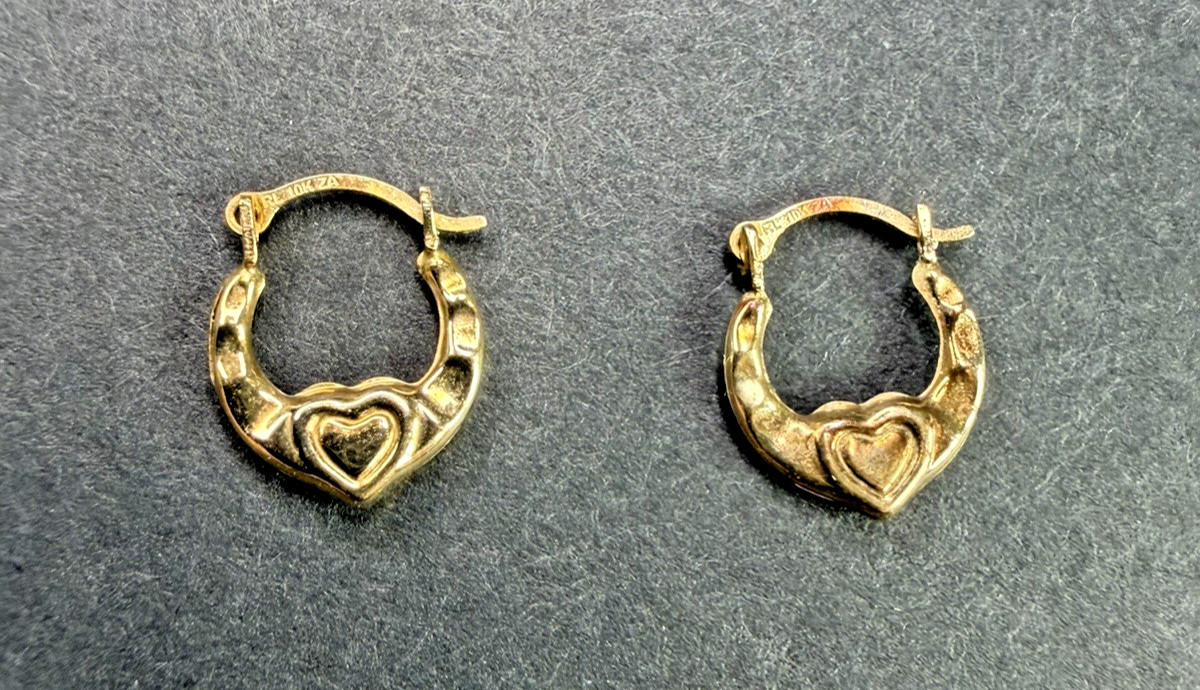 Signed RL 10K Yellow Gold Heart Friendship Dainty Earrings
