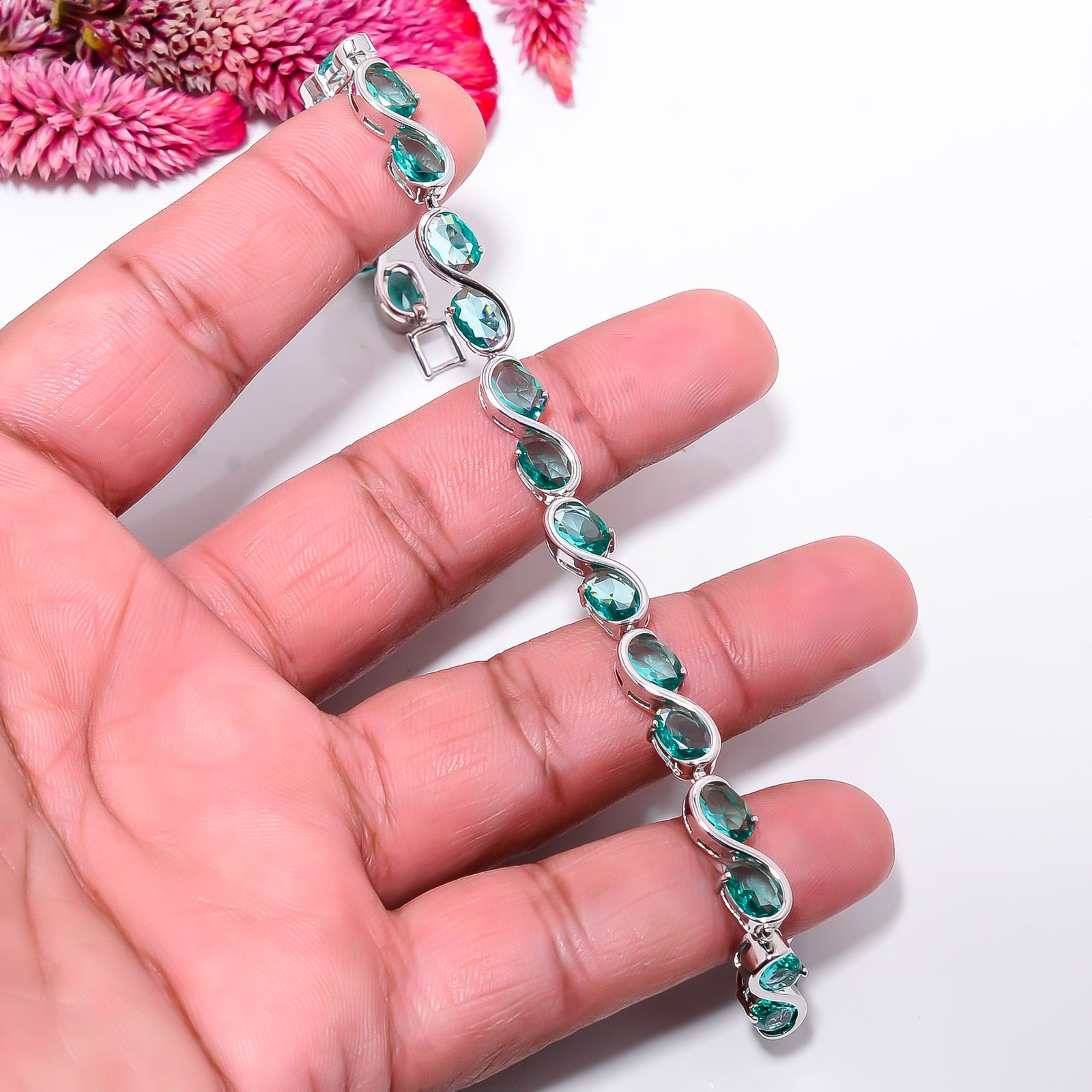 Apatite 925 Sterling Silver Adjustable Bracelet 7-8″ B141420 Valentine Day Gift