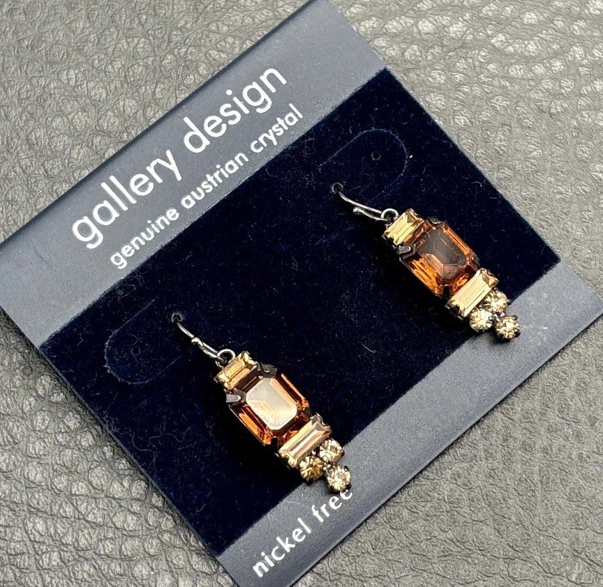Gallery Design Austrian Crystal Amber Brown Topaz Dangle Earrings