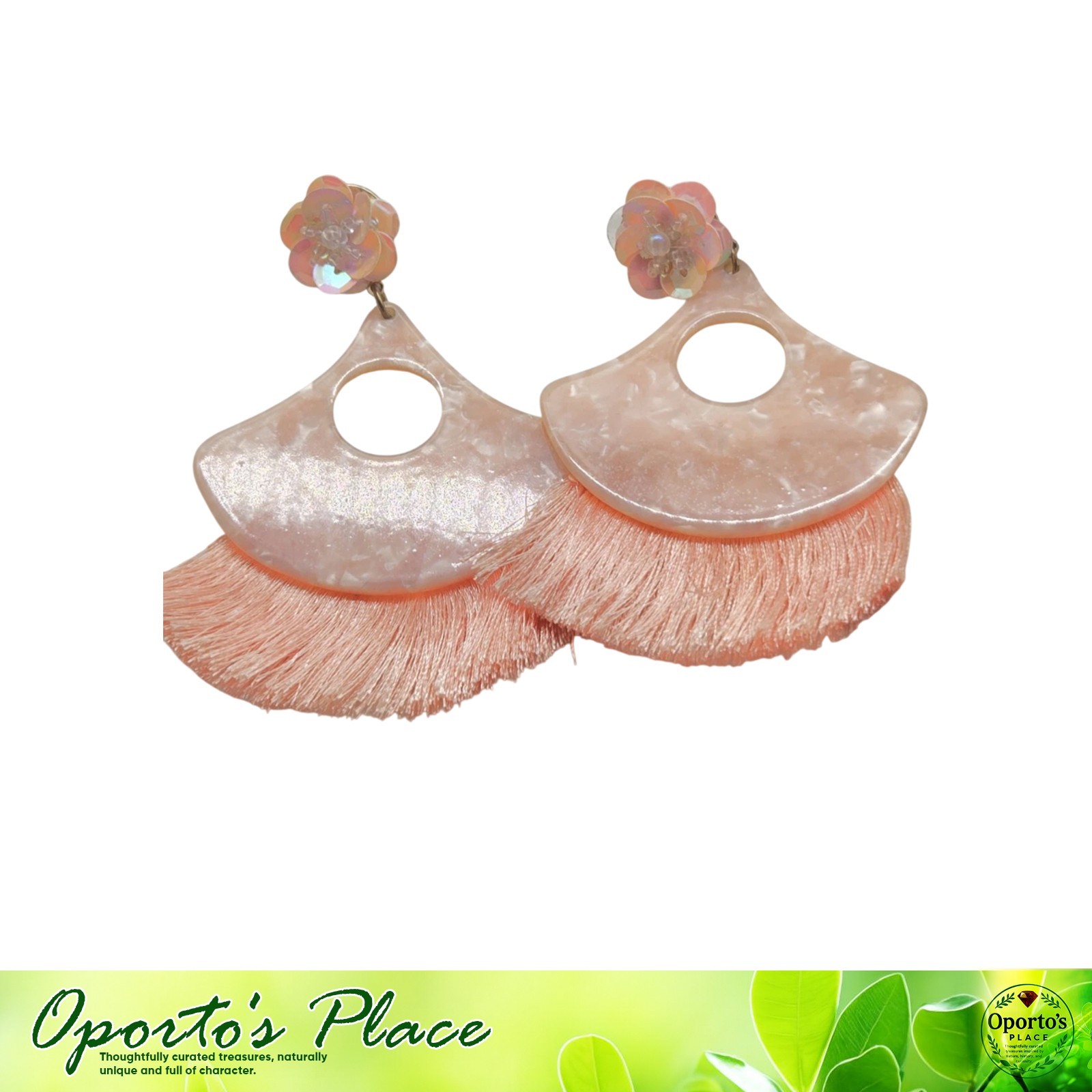 Dangle Floral Theme Tassle Earrings Beautiful Peach Pink Colors For Pierced Ears
