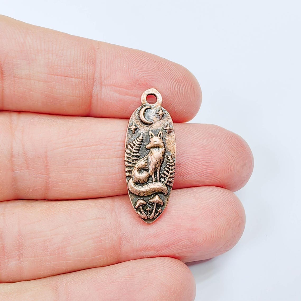 2 Fox Charms Moon Double Sided Pendant, Earring Antique Copper 30x12mm G37904