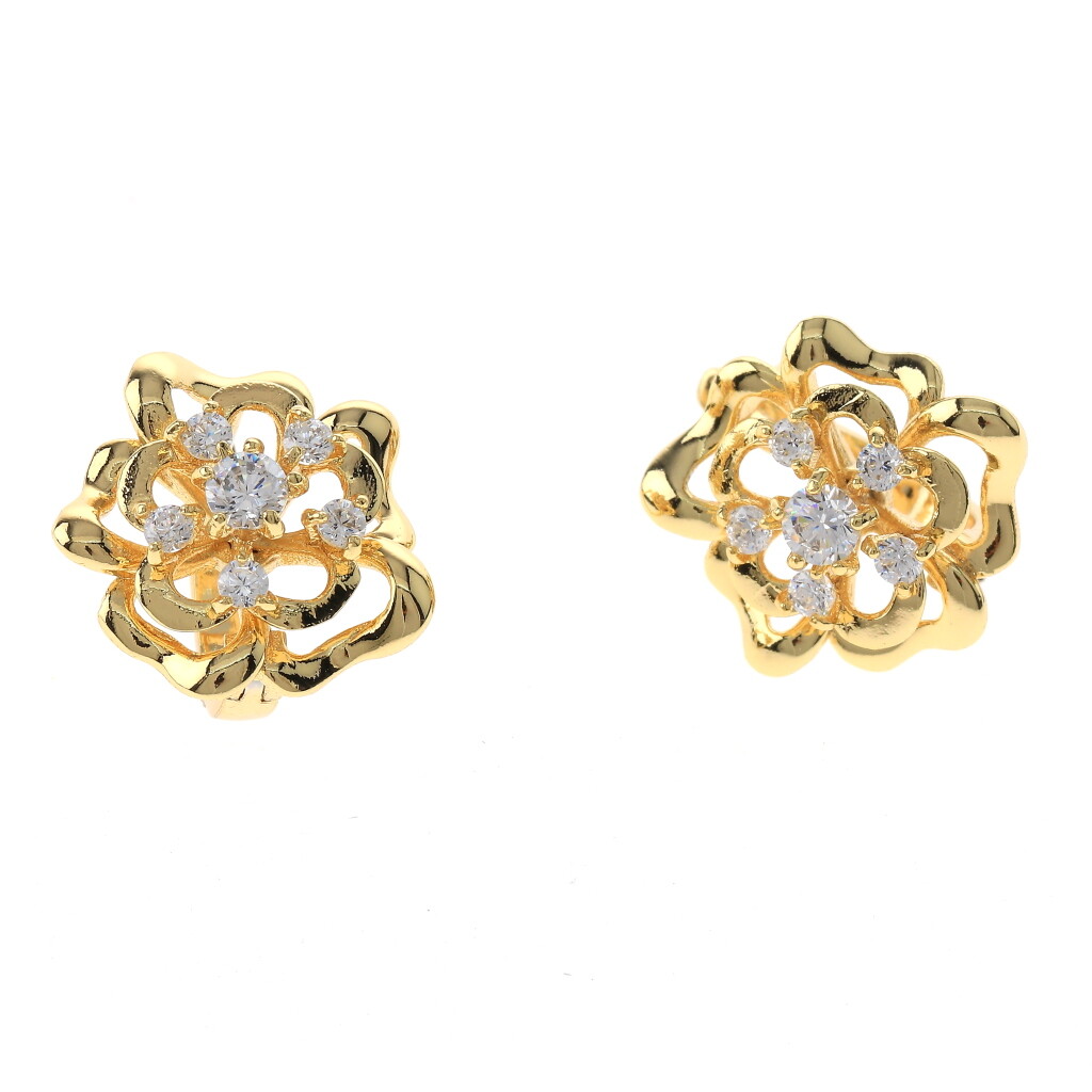 Gold Tone Gold Plated Metal English Lock Stud Earrings XPE2734-GLD