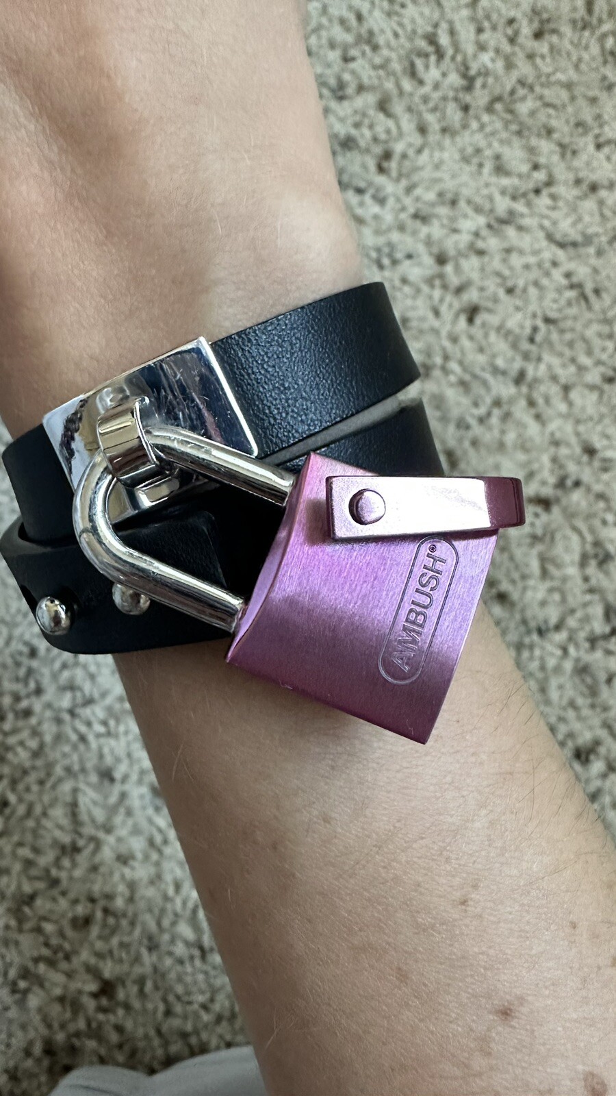 Authentic AMBUSH Pink Padlock Double Strap Leather Choker Bracelet Rare W/box