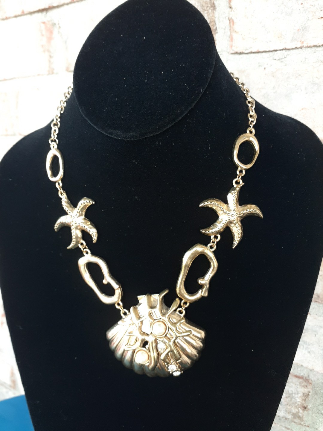 3 Beach-Theme Shells Starfish Rhinestone Chunky Charm Costume Jewelry Necklaces