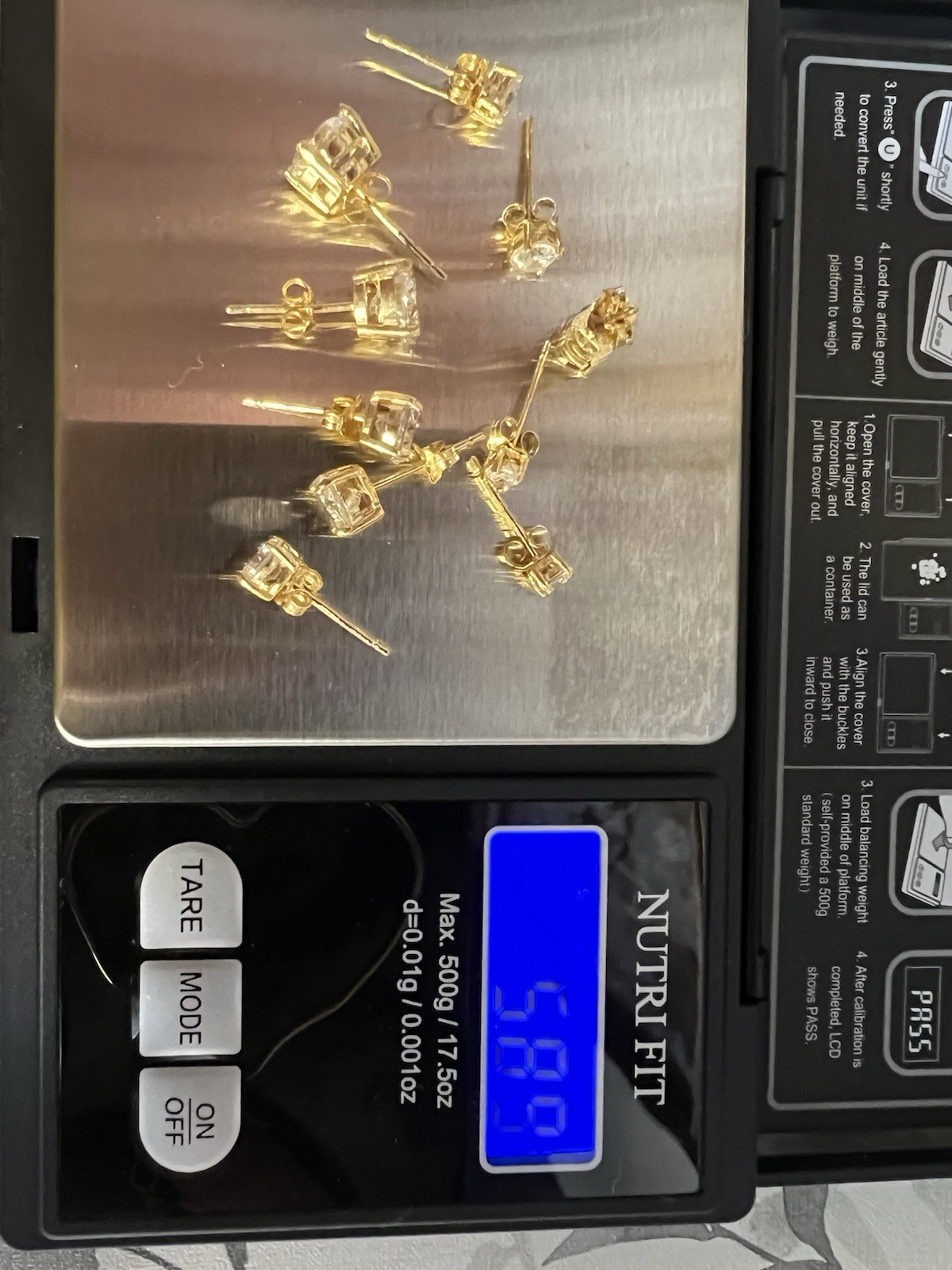 Marked Gold Over 925 Round Clear CZ Stud Earrings Lot, Prong Set Marked Thai FAS