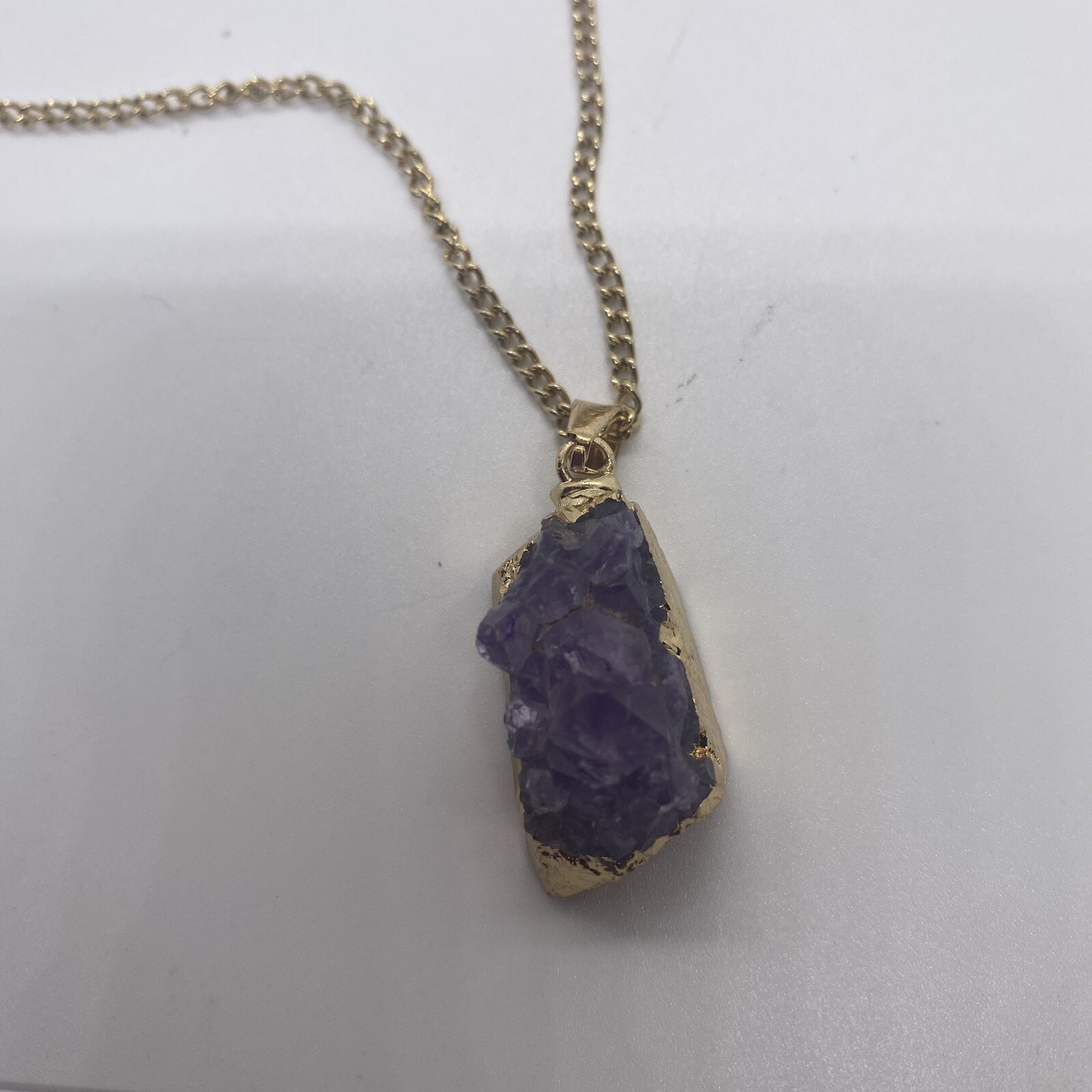 Necklace-Healing Amethyst Gold Setting and Gold Tone Chain (23.5 in) New