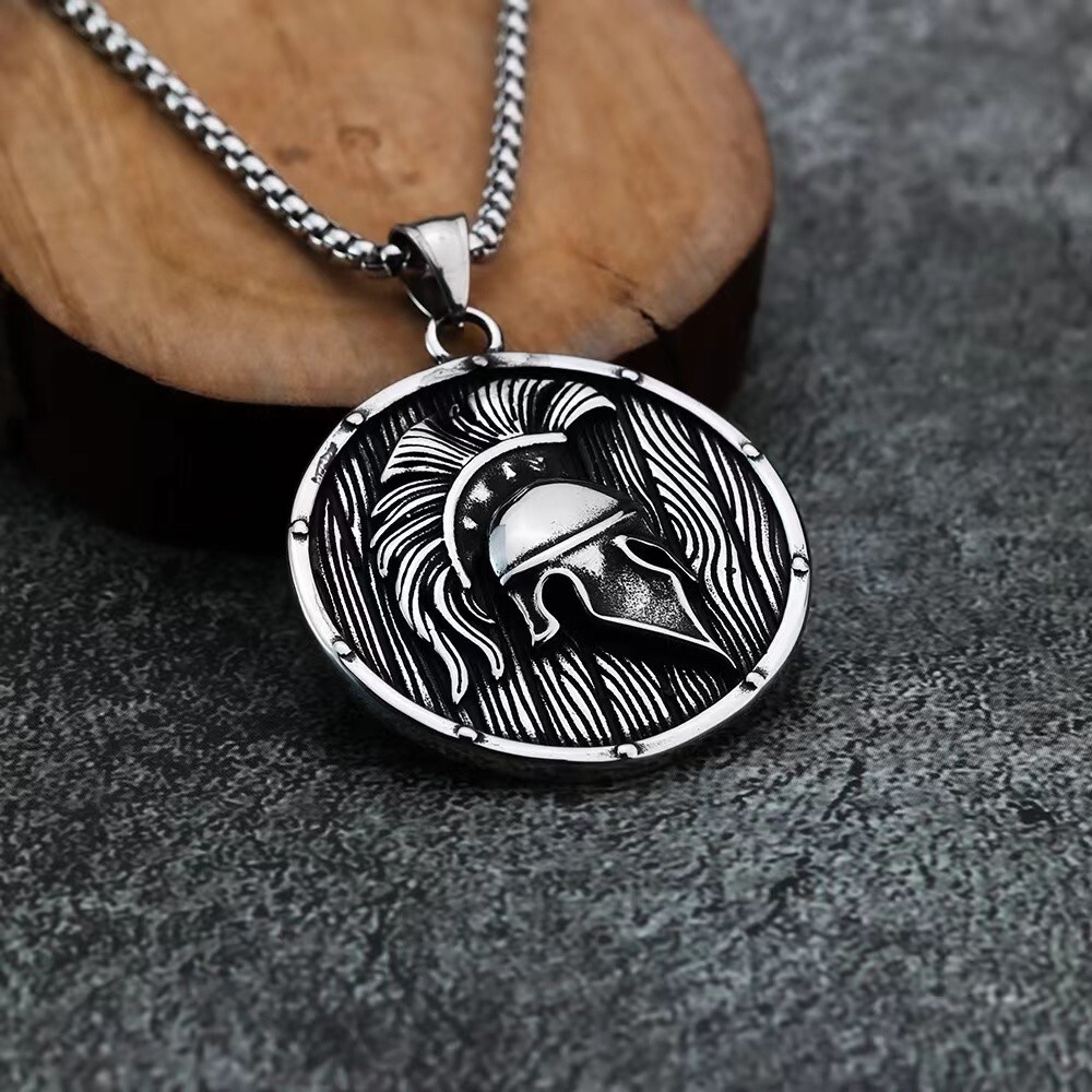Men Greek Spartan Warrior Helmet Pendant Necklace Chain Stainless Steel Jewelry