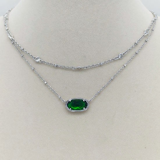 Kendra Scott Elisa Silver Crystal Multi Strand Necklace in Jade Green