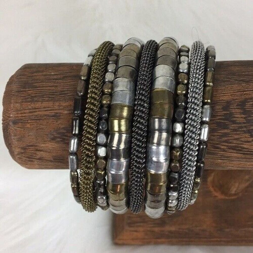 Wrap Coil Bracelet Chunky Bold Boho Cowgirl Tri Colored Mixed Metal Retro Y2K
