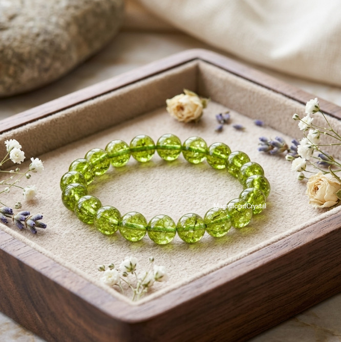 Genuine Peridot Bracelet 8mm Green Crystal Stretch Jewelry Healing Reiki Stone