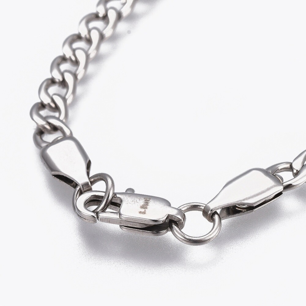 Stainless Steel Link Chain Bracelet Lobster Silver 8.3″ 21cm 5mm Z197