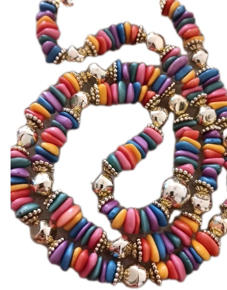 Bright multicolor Beaded Necklace Long No Clasp Pull On