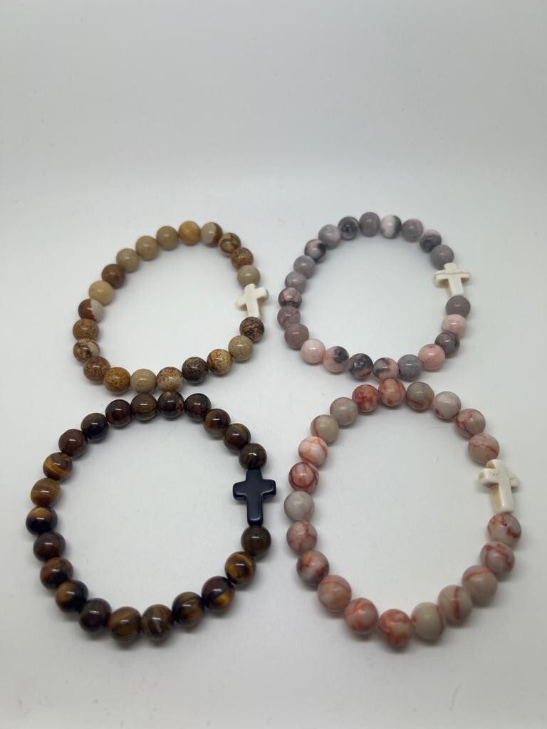 New Collection Bracelets Natural Stone 8mm Cross Elastic Rope