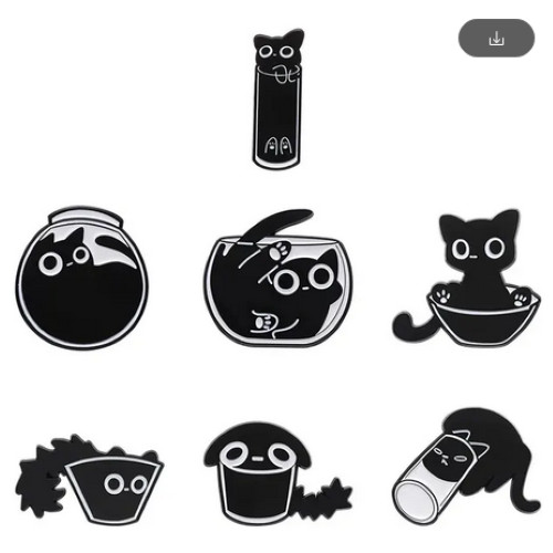 Black Cat Cartoon Cute Animation 1″ Enamel Pin Set of 7 New