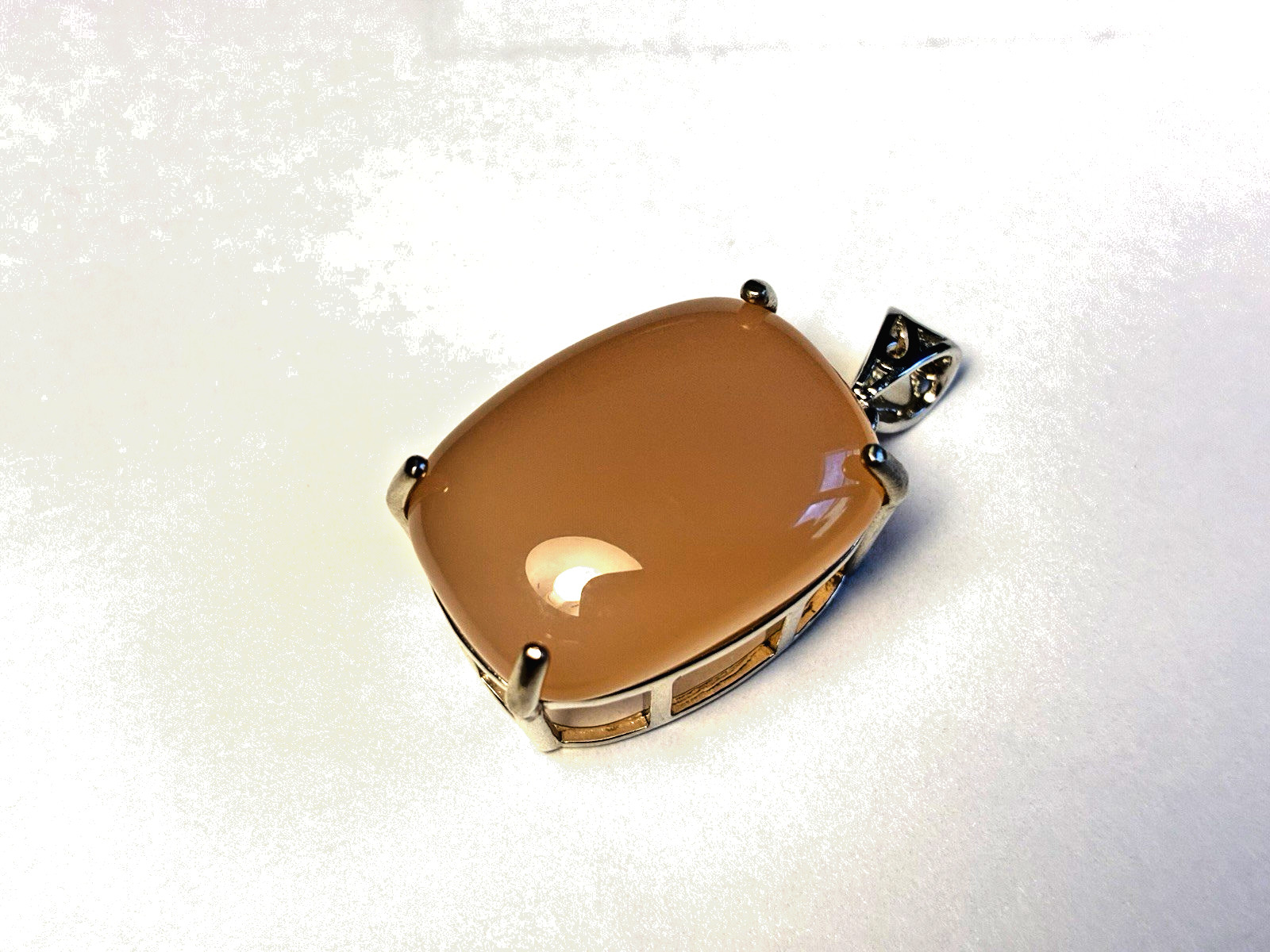 Big Natural Pink RectangleChalcedony 16×22 mm in Silver and Rhodium Plating,New