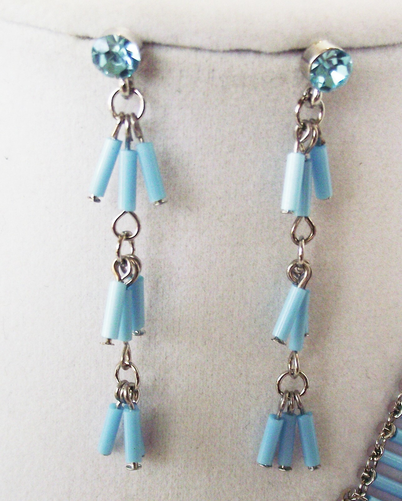 DESIGNER INSPIRED BLUE CRYSTAL BEAD HANDMADE NECKLACE EARRINGS JEWELRY SET NEW