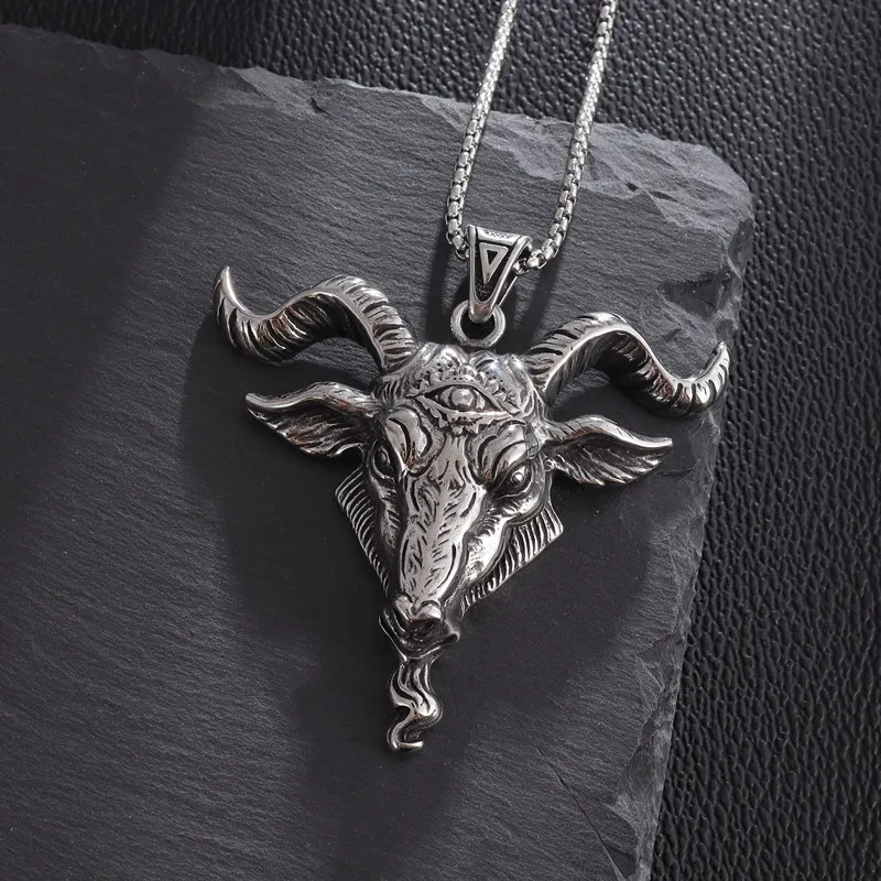 Retro Demon Satan Sheep Head Eye of Truth Lucifer Pendant Gothic Punk Necklace