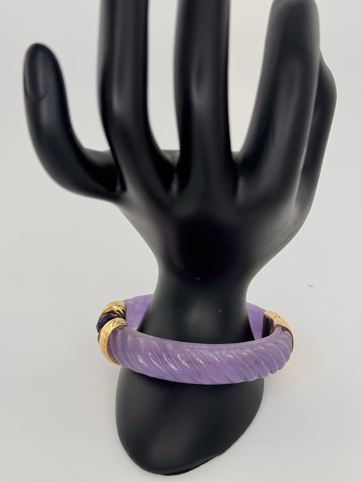 Real Carved Purple Jade Bangle with Gold Plated 925. Rare. Sold Out at $300