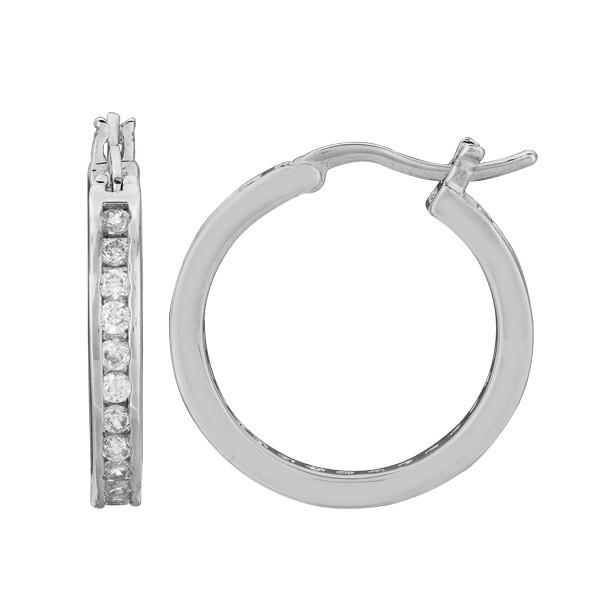 21mm 7/8″ ANTI-TARNISH Diamonique CZ Hoop Earrings Real 925 Sterling Silver