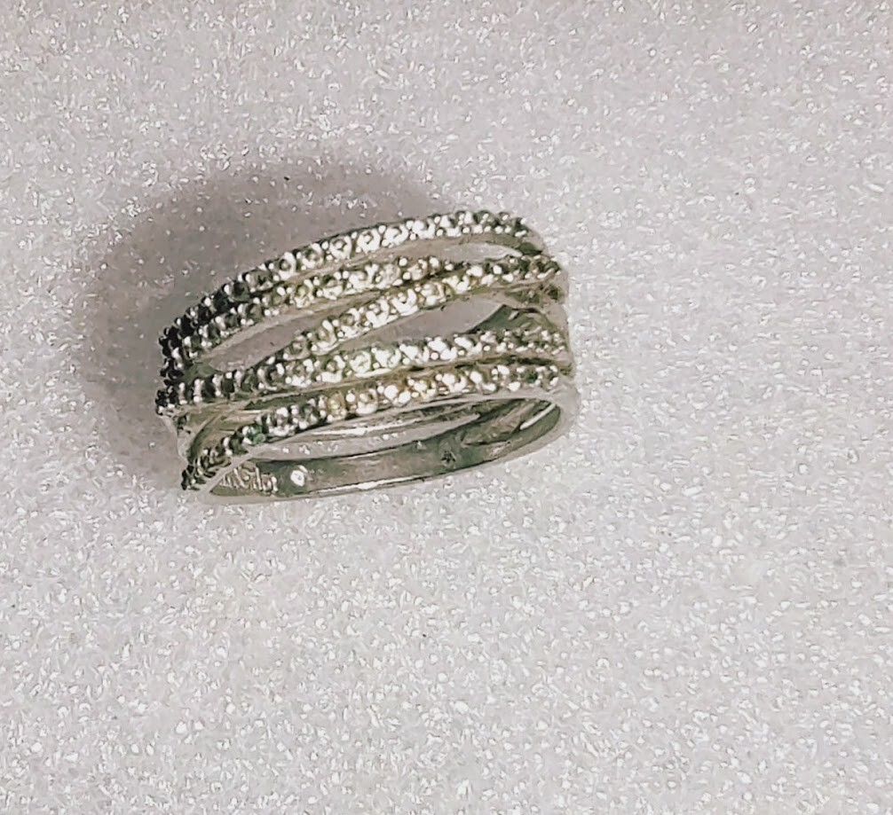 STELLA & DOT Silver Tone Ring With Faux Diamond Multi Band Ring Size 7.5 ((36))