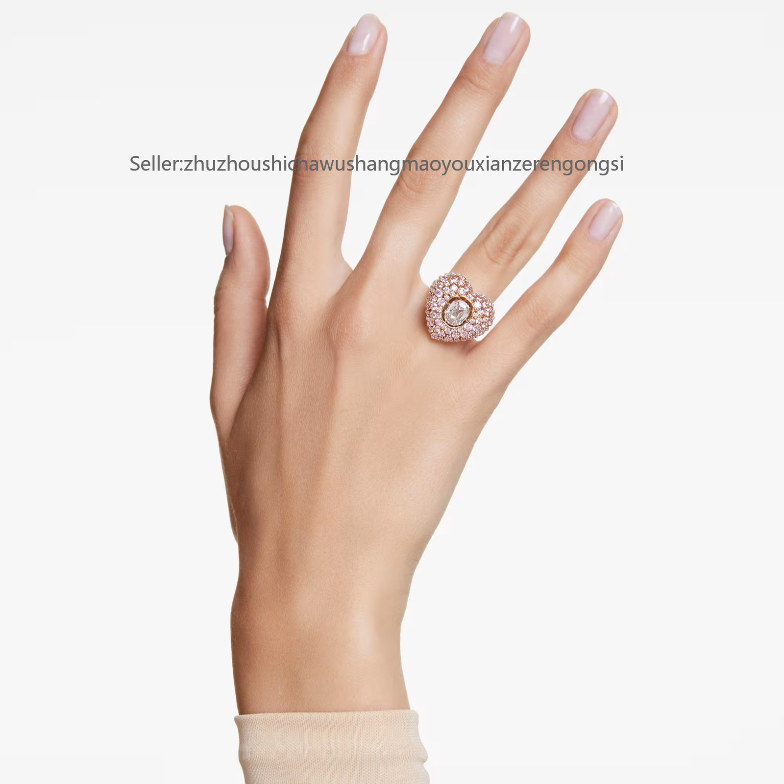 Idyllia Gold Tone Plated Cocktail Ring Heart Octagon Cut Crystal Pearls New