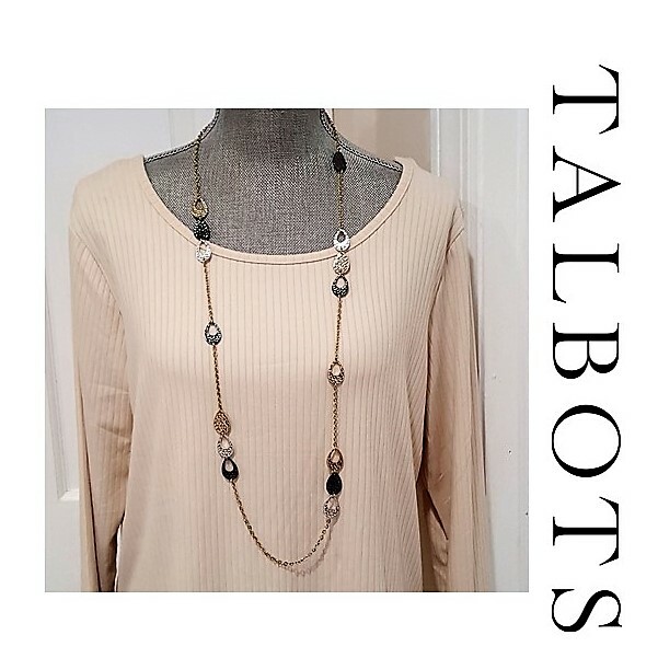 TALBOTS Women’s Tri Color Gunmetal , Gold & Silver Plated Station Necklace NWT