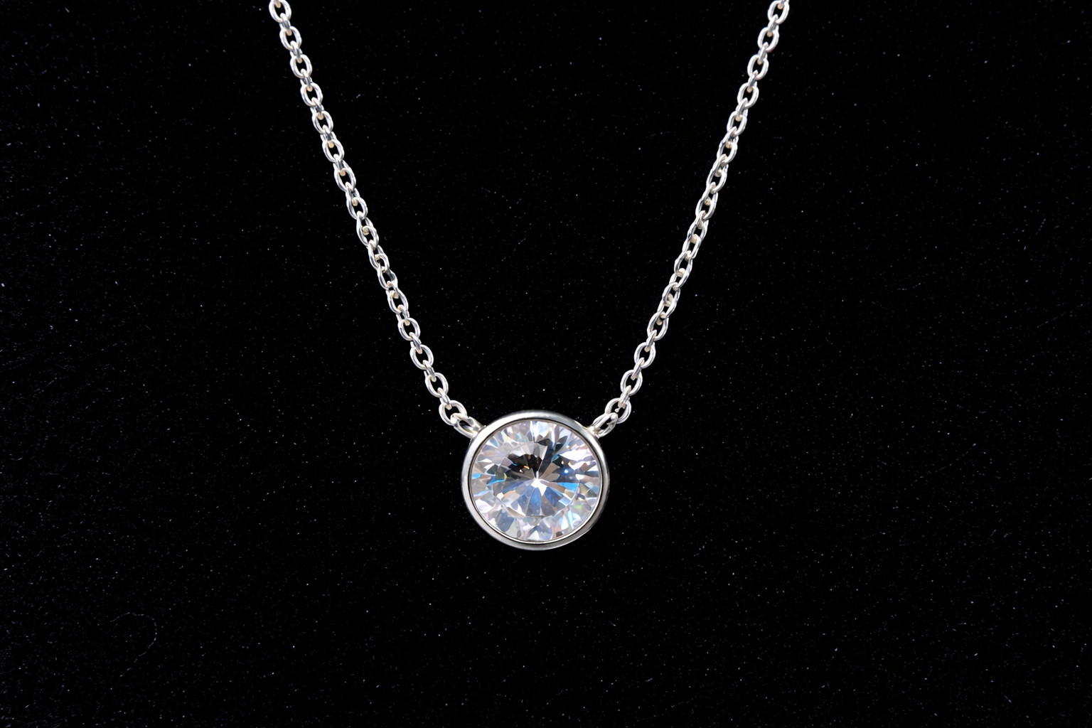 1ct Round Solitaire Pendant Necklace Bezel Set Chain 14K White or Yellow Gold