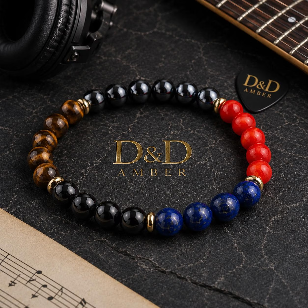Natural Gemstone Beaded Bracelet Tiger Eye Lapis Coral Hematite Unisex Gift