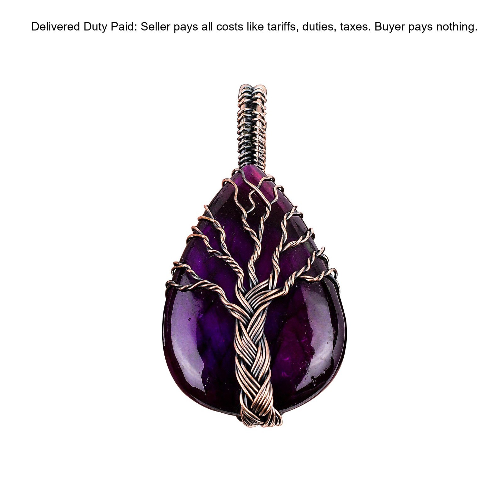 Pear Pink Fire Labradorite Gemstone Tree Of Life And Wire Wrapped Pendant Copper