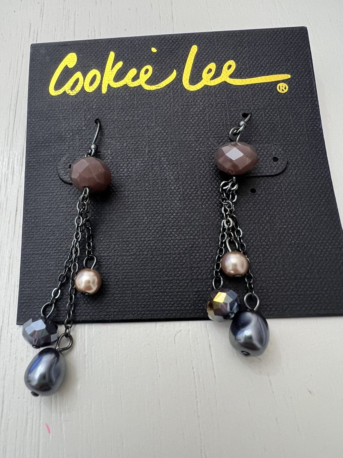 Cookie Lee Glass Pearls crystals Dangle Earrings