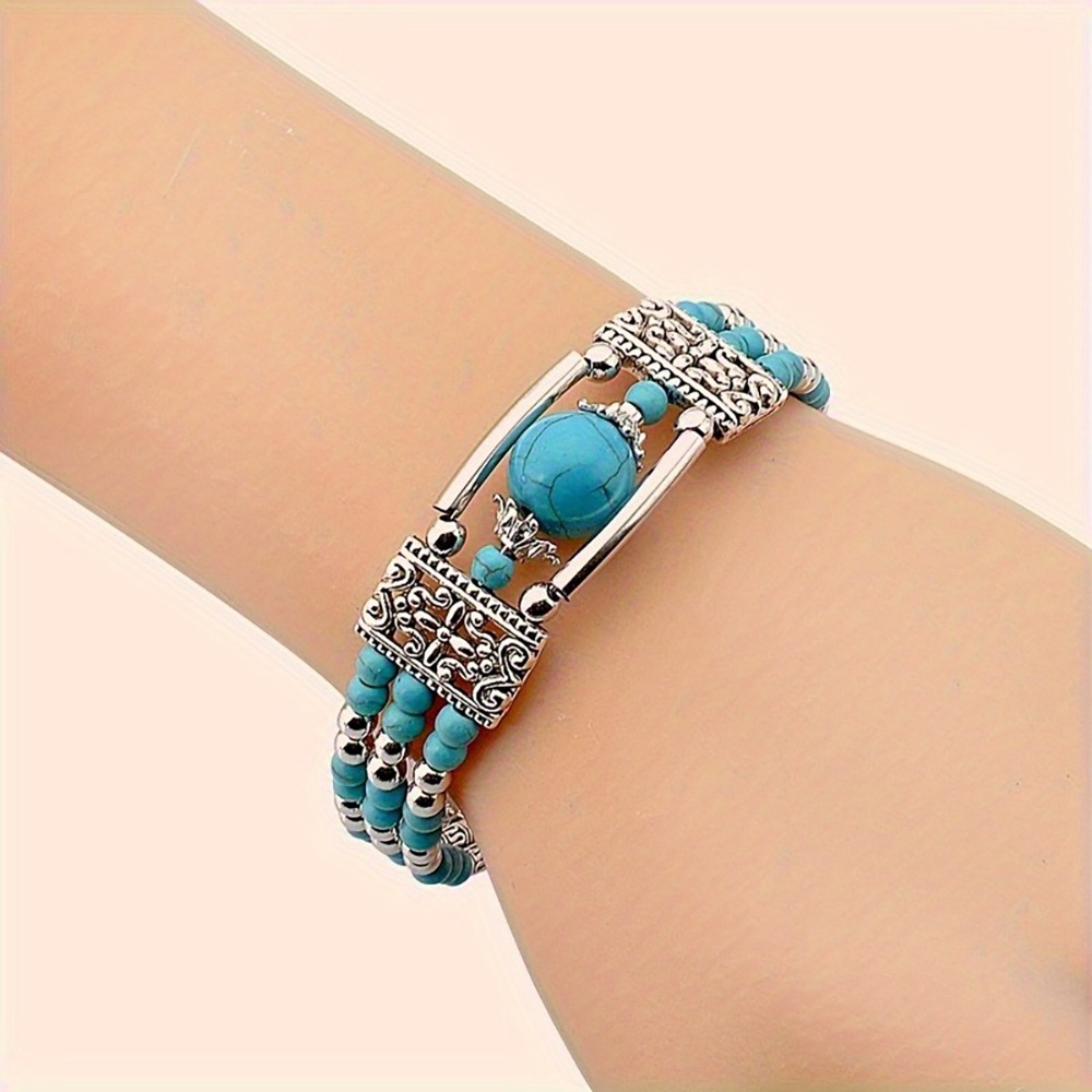 Unisex Bohemian Turquoise Beaded Bracelet Vintage Style Cuff Wrist Accessory